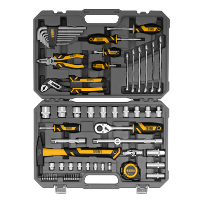 Набор инструментов, 1/2", 1/4", CrV, S2, пластиковый кейс, 64 предмета Denzel по ценам производителя в Уфе с доставкой по всей России