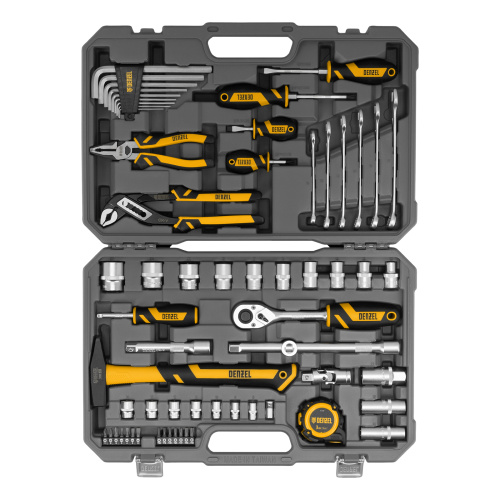 Набор инструментов, 1/2", 1/4", CrV, S2, пластиковый кейс, 64 предмета Denzel по ценам производителя в Уфе с доставкой по всей России