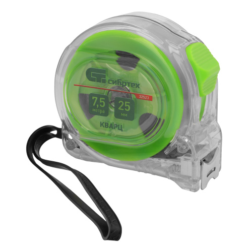 Рулетка Кварц,прозрачный корпус,амортизатор,7,5 м х 25 мм Сибртех по ценам производителя в Уфе с доставкой по всей России