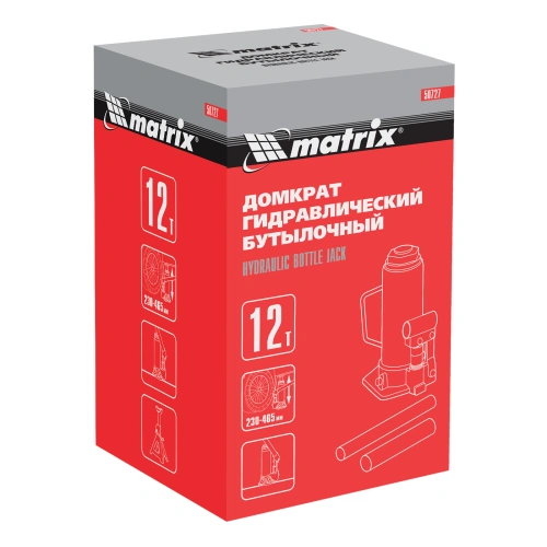Домкрат гидравлический бутылочный, 12 т, высота подъема 230-465 мм Matrix по ценам производителя в Уфе с доставкой по всей России