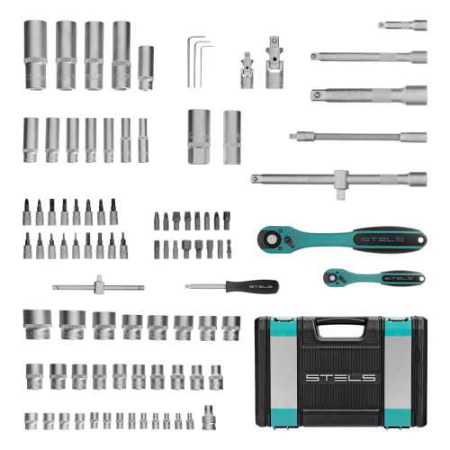 Набор инструментов 1/2", 1/4", CrV, 12 гранные головки, пластиковый кейс, 94 предмета Stels по ценам производителя в Уфе с доставкой по всей России