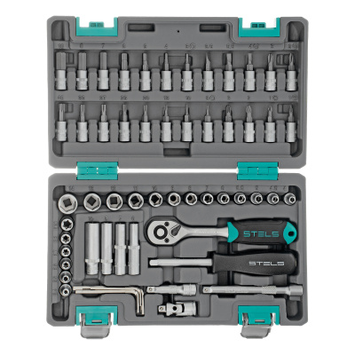 Набор инструментов, 1/4", CrV, пластиковый кейс 57 предметов Stels по ценам производителя в Уфе с доставкой по всей России