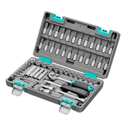 Набор инструментов, 1/4", CrV, пластиковый кейс 57 предметов Stels по ценам производителя в Уфе с доставкой по всей России