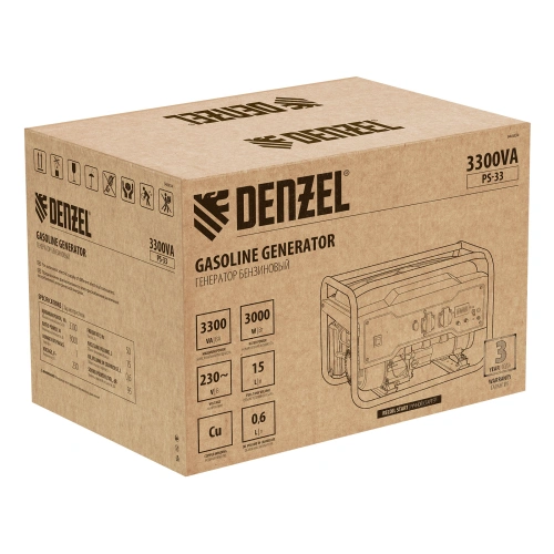 Генератор бензиновый PS 33, 3.3 кВт, 230 В, 15 л, ручной стартер Denzel по ценам производителя в Уфе с доставкой по всей России
