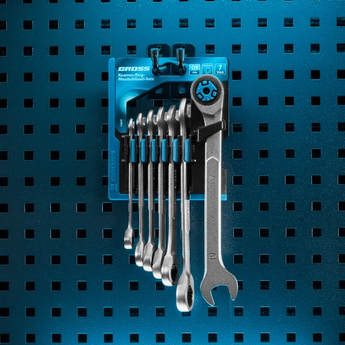 Набор ключей комбинированных трещоточных, количество зубьев 100, СRV, 7 шт, 8-19 мм Gross по ценам производителя в Уфе с доставкой по всей России