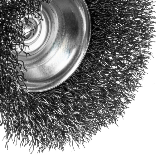 Щетка для дрели, 65 мм, Чашка, со шпилькой , нержавеющая витая проволока Denzel по ценам производителя в Уфе с доставкой по всей России