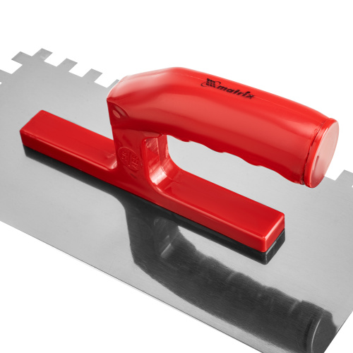 Гладилка стальная, 280 x 130 мм, зеркальная полировка, пластмастмассовая ручка, зуб 10 x 10 мм Matrix по ценам производителя в Уфе с доставкой по всей России