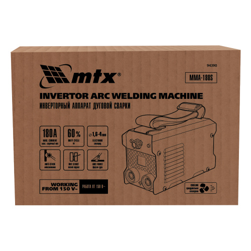 Инверторный аппарат дуговой сварки MMA-180S, 180 А, ПВ60%, диаметр электрода 1,6-4 мм MTX по ценам производителя в Уфе с доставкой по всей России