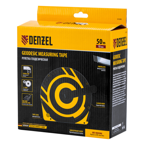 Рулетка геодезическая 50 м х 15 мм, закрытый корпус, фиберглассовая лента Denzel по ценам производителя в Уфе с доставкой по всей России