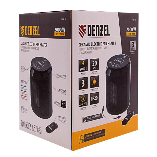 Тепловентилятор электрический керамический DTFC-2000, пульт, 3 режима, вентилятор, нагрев 1000/2000 Вт Denzel купить в Москве с доставкой по всей России | ProtosMarket.ru