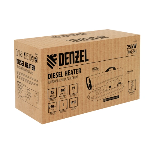 Дизельная тепловая пушка DHG-25i, 25 кВт, 600 м3/ч, прямой нагрев, термостат Denzel по ценам производителя в Уфе с доставкой по всей России