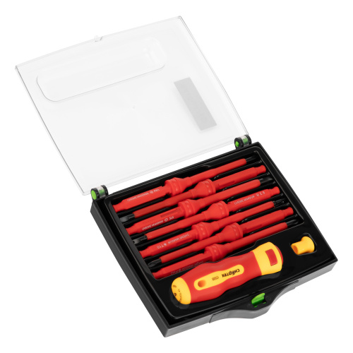 Отвертка со сменными жалами, диэлектрическая до 1000 В, 9 предметов, CrV Сибртех по ценам производителя в Уфе с доставкой по всей России