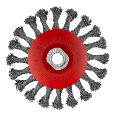 Щетка для УШМ, 125 мм, М14, "тарелка", крученая проволока 0.5 мм Matrix по ценам производителя в Уфе с доставкой по всей России