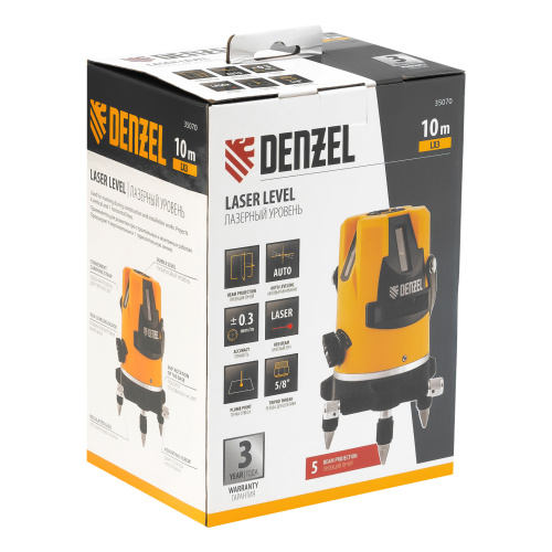 Лазерный уровень LX3, 10 м, ± 0,3 мм/1 м, 635 нм, 4 вертикальных, 1 горизонтальная плоскости, резьба 5/8" Denzel по ценам производителя в Уфе с доставкой по всей России