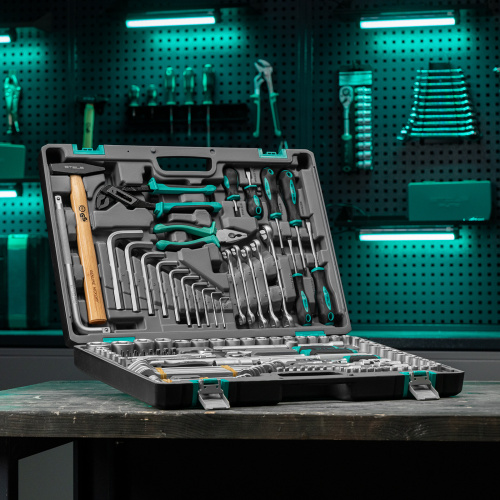 Набор инструментов, 1/2",3/8", 1/4", CrV, пластиковый кейс 142 предмета Stels по ценам производителя в Уфе с доставкой по всей России