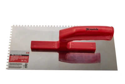 Гладилка из нержавеющей стали, 280 х 130 мм, зеркальная полировка, пластмассовая ручка, зуб 4 х 4 мм Matrix по ценам производителя в Уфе с доставкой по всей России
