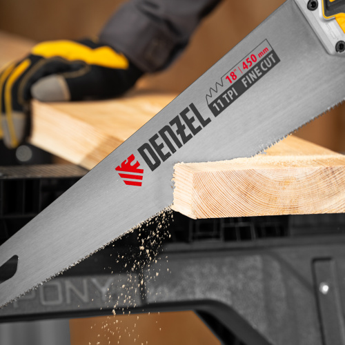 Ножовка по дереву, 450 мм, 11 TPI, зуб 3D, металлопластиковая рукоятка Denzel по ценам производителя в Уфе с доставкой по всей России