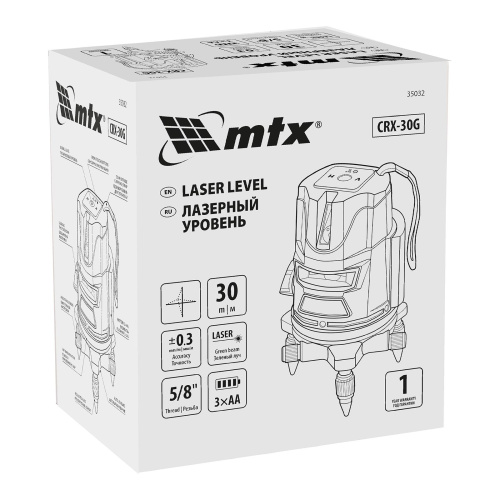 Лазерный уровень CRX-30G, 30 м, зеленый луч, батарейки, резьба 5/8" MTX по ценам производителя в Уфе с доставкой по всей России