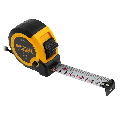 Рулетка 8м х 25мм, двухкомп. корпус, кнопка-пауза Denzel по ценам производителя в Уфе с доставкой по всей России