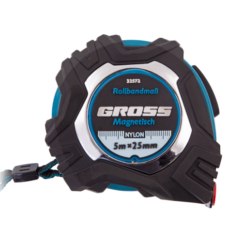 Рулетка Magnetisch 5 м х 25 мм,обрезиненный корпус,автоматическая фиксация,Нейлоновое покрытиеытие,зацеп с магнитом Gross по ценам производителя в Уфе с доставкой по всей России
