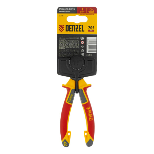 Длинногубцы прямые, диэлектрические рукоятки до 1000 В, трехкомпонентные рукоятки, 205мм Denzel по ценам производителя в Уфе с доставкой по всей России