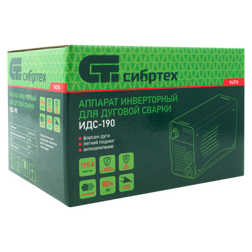 Аппарат инверторный дуговой сварки ИДС-190, 190 А, ПВ 80%, диаметр электрода 1.6-4 мм Сибртех по ценам производителя в Уфе с доставкой по всей России