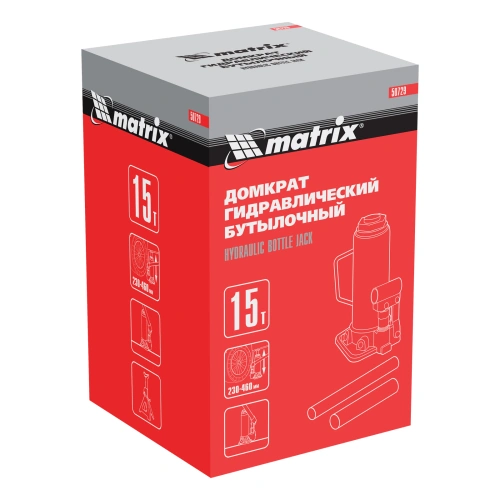 Домкрат гидравлический бутылочный, 15 т, высота подъема 230-460 мм Matrix по ценам производителя в Уфе с доставкой по всей России