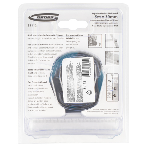 Рулетка "Schlagfest",5 м x 19 мм,магнитный обрезиненный зацеп,двусторонняя шкала,Нейлоновое покрытие,автоматическая фиксация Gross по ценам производителя в Уфе с доставкой по всей России