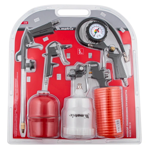 Набор пневмоинструмента, 5 предметов, быстросъемное соединение, краскораспылитель с верхним бачком Matrix по ценам производителя в Уфе с доставкой по всей России