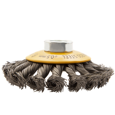 Щетка для УШМ, 100 мм, "Тарелка", крученая нержавеющая проволока 0.5 мм, М14 Denzel по ценам производителя в Уфе с доставкой по всей России