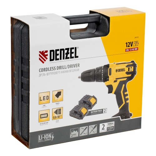 Дрель-шуруповерт аккумуляторная CDL-12-02BM, Li-Ion, 12 В, 2 акк. Denzel по ценам производителя в Уфе с доставкой по всей России
