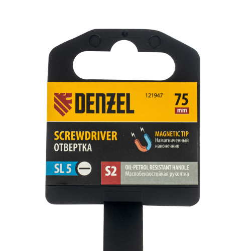 Отвертка, SL5x75 мм, S2, 3к рукоятка Denzel по ценам производителя в Уфе с доставкой по всей России