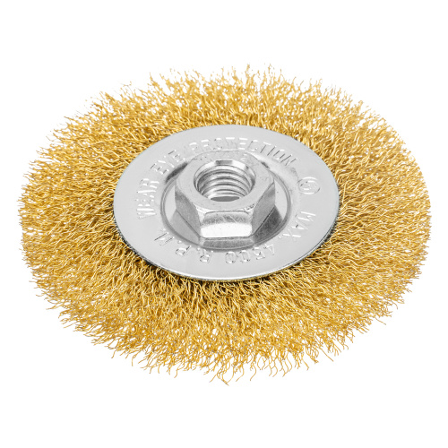 Щетка для УШМ, 100 мм, М14, плоская, латунированная витая проволока Matrix по ценам производителя в Уфе с доставкой по всей России
