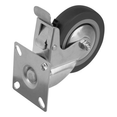 Колесо поворотное с тормозом D 100 мм, крепление  платформенное Сибртех по ценам производителя в Уфе с доставкой по всей России