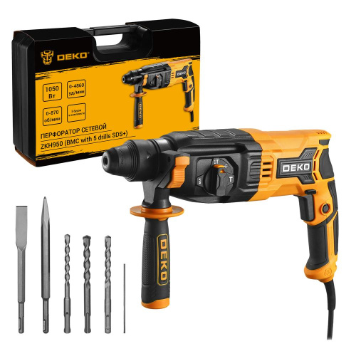 Перфоратор сетевой DEKO ZKH950 в кейсе с набором из 5 буров SDS+, 1050 Вт по ценам производителя в Уфе с доставкой по всей России