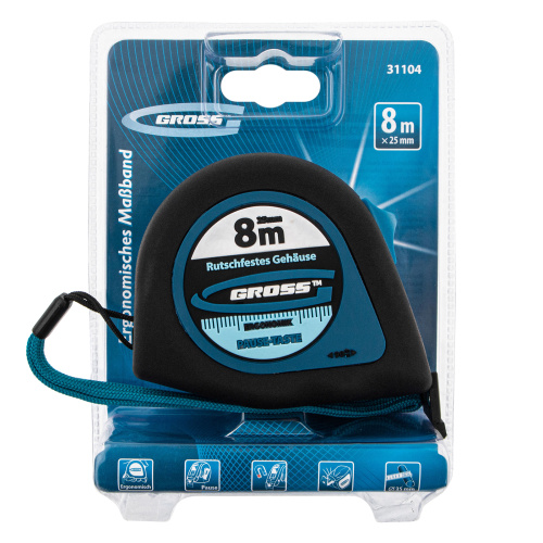 Рулетка "Ergonomisch",8 м x 25 мм,магнитный обрезиненный зацеп Gross по ценам производителя в Уфе с доставкой по всей России
