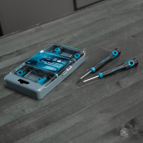 Набор отверток для точной механики, CrMo, двухкомпонентные рукоятки, 6 шт, пластиковый бокс Gross по ценам производителя в Уфе с доставкой по всей России