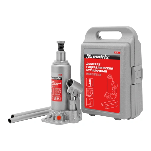 Домкрат гидравлический бутылочный, 4 т, высота подъема 194-372 мм, в пластиковый кейсе Matrix по ценам производителя в Уфе с доставкой по всей России