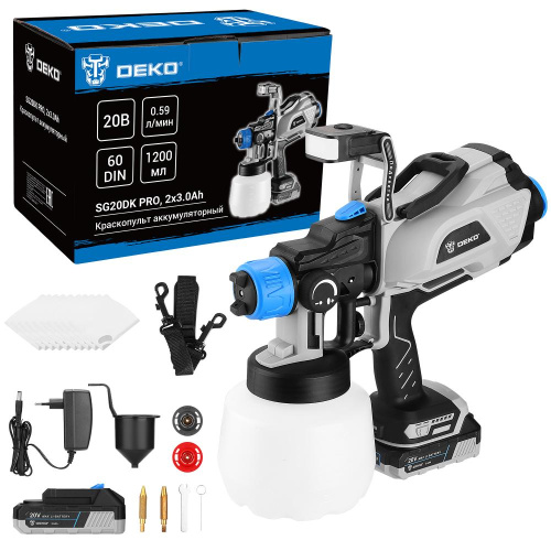 Краскопульт аккумуляторный DEKO SG20DK PRO, 20В, 1200 мл, 2x3.0Ач по ценам производителя в Уфе с доставкой по всей России