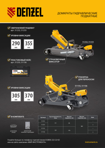 Домкрат гидравлический подкатной с фиксатором, 2,8 т, 135-385 мм Denzel по ценам производителя в Уфе с доставкой по всей России