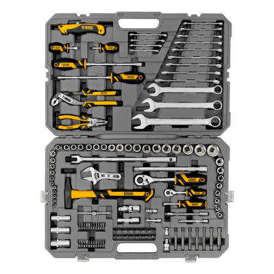 Набор инструментов, 1/2", 1/4", CrV, S2, пластиковый кейс, 122 предмета Denzel по ценам производителя в Уфе с доставкой по всей России
