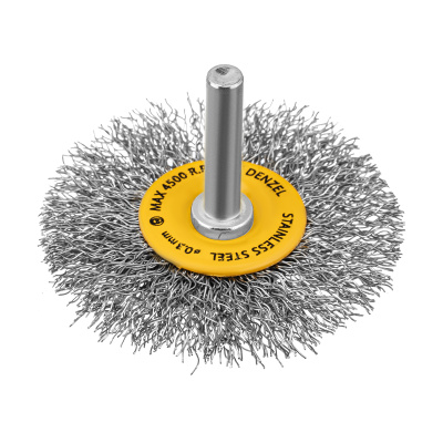 Щетка для дрели, 60 мм, Плоская, со шпилькой, нержавеющая витая проволока Denzel по ценам производителя в Уфе с доставкой по всей России