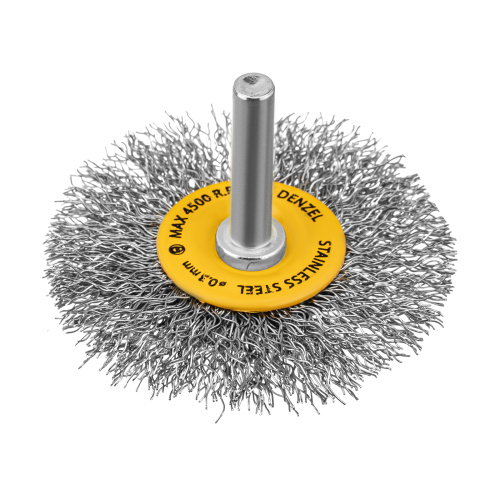 Щетка для дрели, 60 мм, Плоская, со шпилькой, нержавеющая витая проволока Denzel по ценам производителя в Уфе с доставкой по всей России
