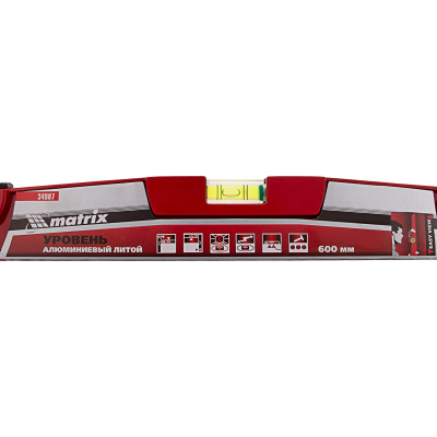 Уровень алюминиевый, 600 мм, литой, 2 глазка (1 фронтальный), ударная площадка Matrix по ценам производителя в Уфе с доставкой по всей России