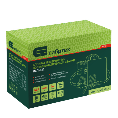 Аппарат инвертор. полуавтомат. сварки ИСП-140, 140 А, ПВ 60% Сибртех по ценам производителя в Уфе с доставкой по всей России