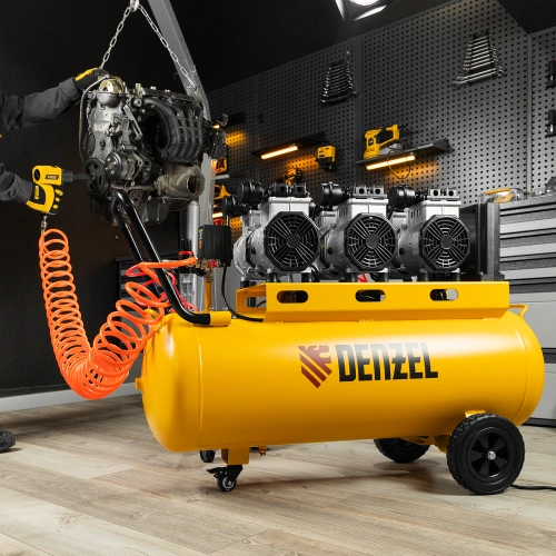 Компрессор безмасляный, малошумный DLS 3300/100, 3300 Вт,3x1100, 100 л, 570 л/мин ,блок управления Denzel по ценам производителя в Уфе с доставкой по всей России