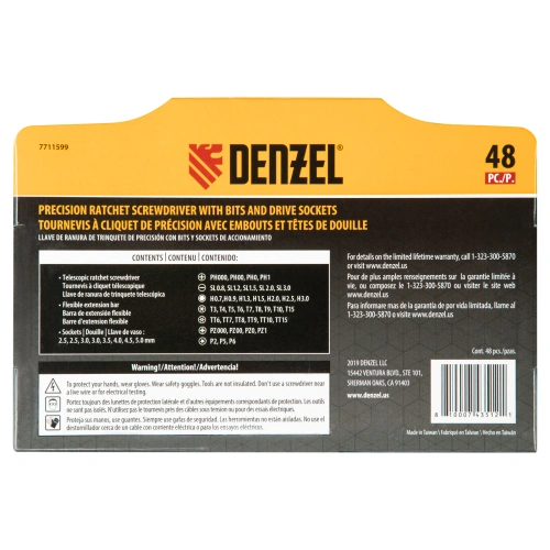 Отвертка с набором бит и торцевых головок для точных работ, гибкий привод, 48 шт, CrMo Denzel по ценам производителя в Уфе с доставкой по всей России