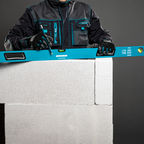 Уровень алюминиевый, 1500 мм, усиленный с ударопрочными заглушками, рукоятки, 3 глазка Gross по ценам производителя в Уфе с доставкой по всей России