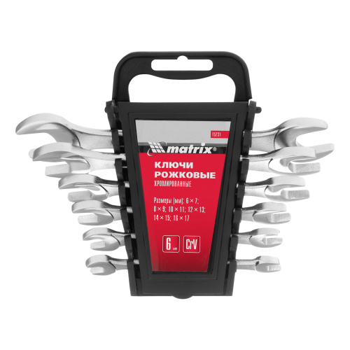 Набор ключей рожковых, 6-17 мм, 6 шт, CrV, хромированные Matrix по ценам производителя в Уфе с доставкой по всей России