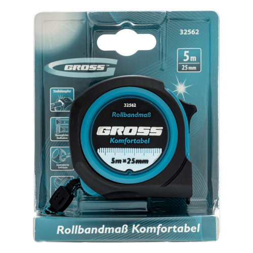 Рулетка Komfortabel 5 м х 25 мм,обрезиненный корпус Gross по ценам производителя в Уфе с доставкой по всей России